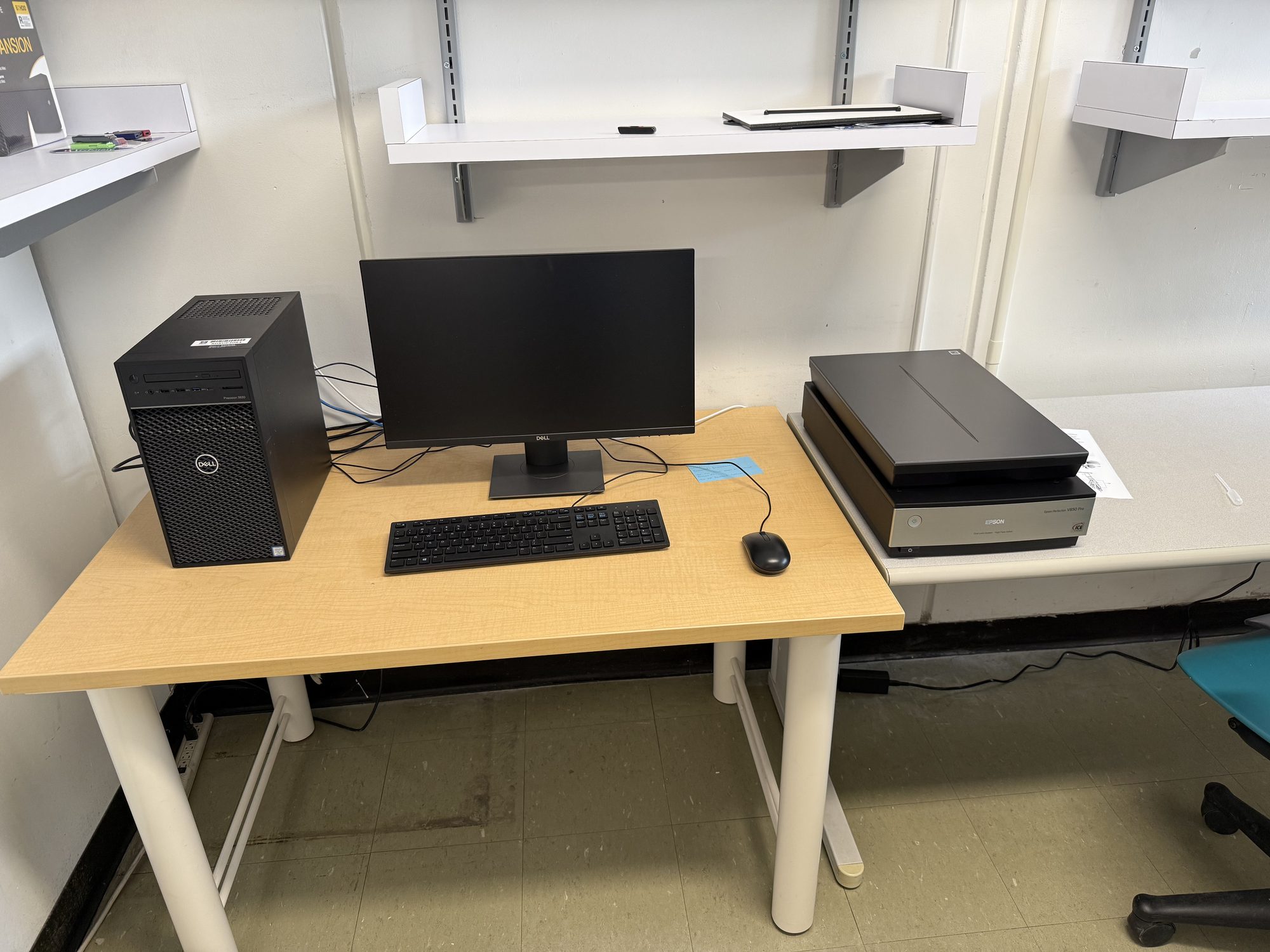Desktop computer and flatbed scanner on a desk
