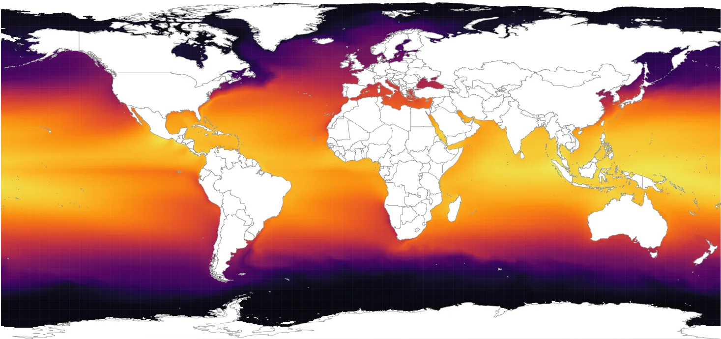 World map of sea surface temperatures